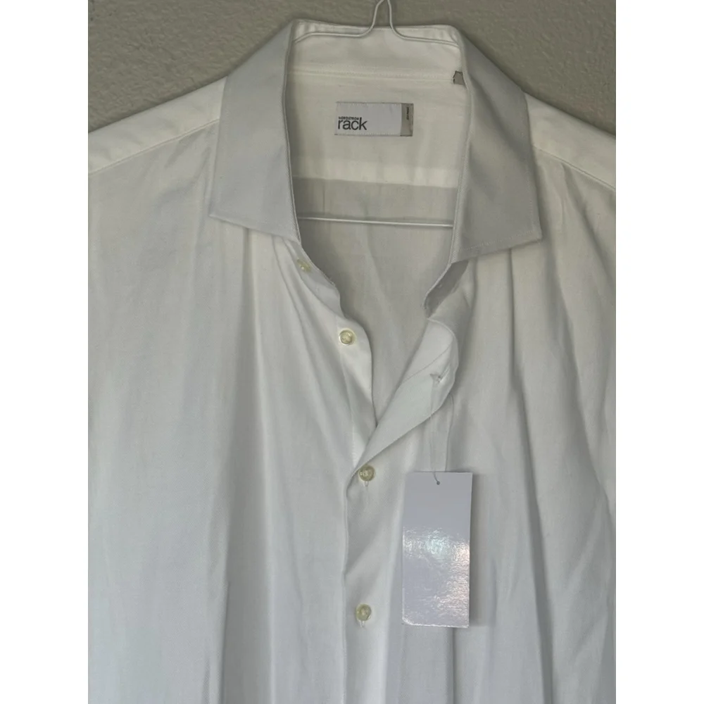 NWT Nordstrom Rack White Button Down Dress Shirt Mens 18.5 36 37 Trim Fit